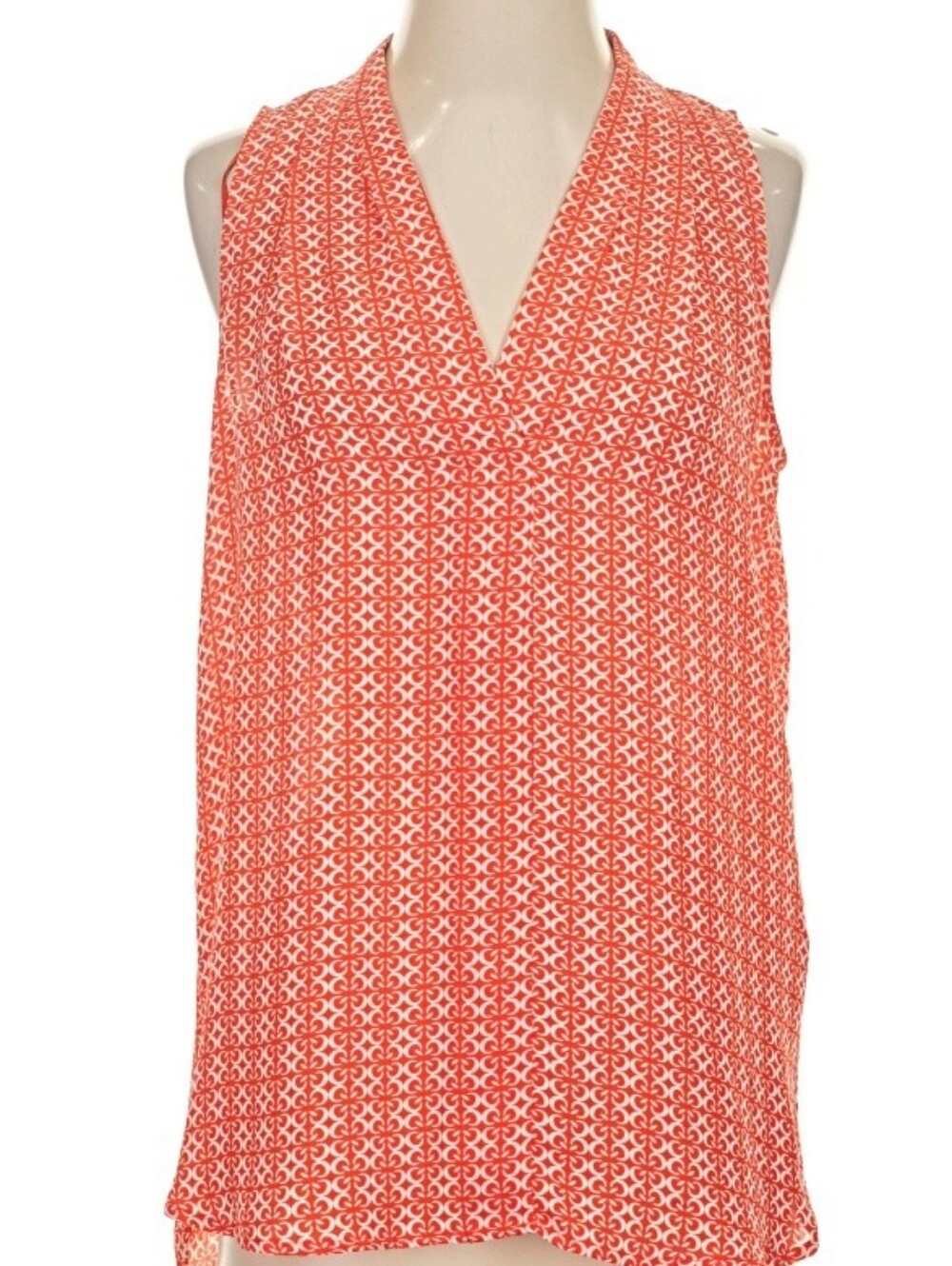 Vince Camuto Coral and White Geometric Sleeveless Blouse